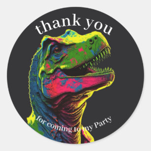 Sticker rond Merci rose classique Dinosaur