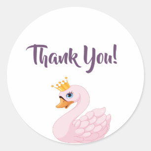 Sticker Rond Merci rose cygne princesse sur blanc