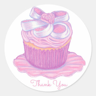 Sticker Rond Merci rose de ~ d'autocollant de petit gâteau
