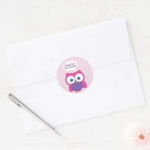 Sticker Rond Merci rose de la fille de Chouette Hoot pour venir