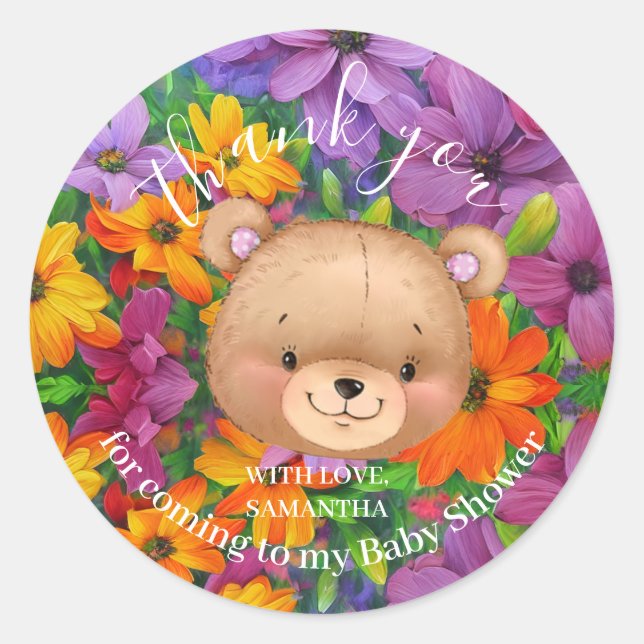 Sticker Rond Merci rose de l'ours en peluche (Devant)