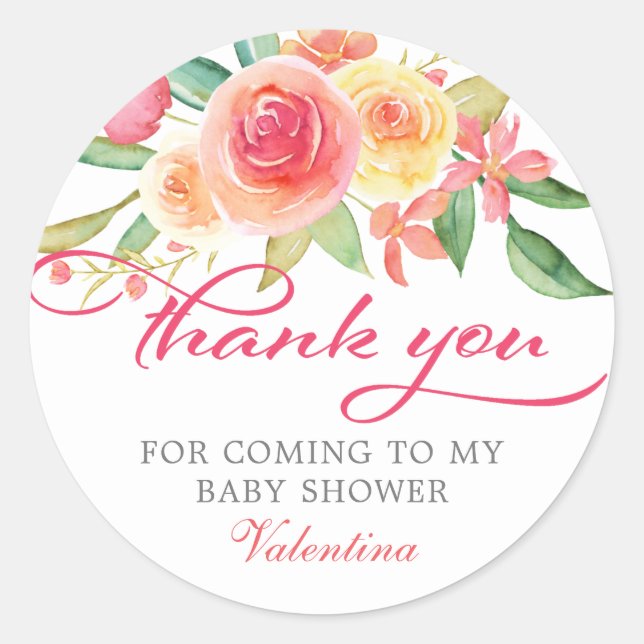 Sticker Rond Merci rose en Baby shower (Devant)