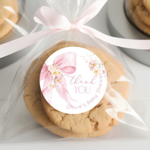 Sticker Rond Merci rose Fleur sauvage rose pâle