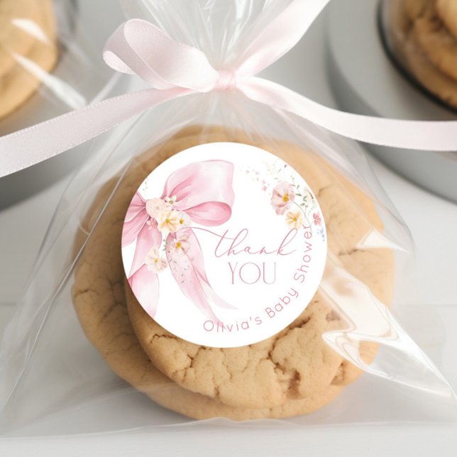 Sticker Rond Merci rose Fleur sauvage rose pâle (Créateur téléchargé)