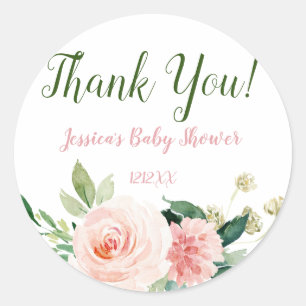 Sticker Rond Merci rose floral