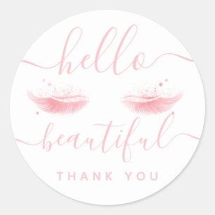 Sticker Rond Merci Rose Gold Eyelashes "Hello Beautity"