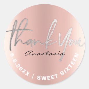 Sticker Rond Merci Rose Gold Faux Foil personnalisé
