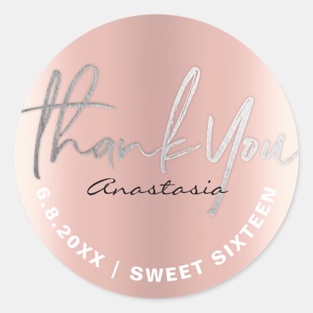 Sticker Rond Merci Rose Gold Faux Foil personnalisé (Devant)