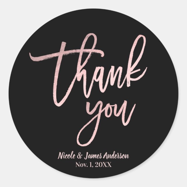 Sticker Rond MERCI Rose Gold Foil Mariage de script moderne (Devant)