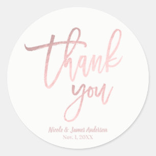 Sticker Rond MERCI Rose Gold Foil Mariage de script moderne