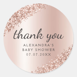 Sticker Rond Merci Rose Gold Glitter Girly Baby Douche