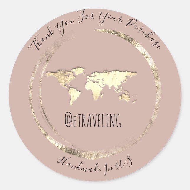 Sticker Rond Merci Rose Gold World Map Voyage QR Code Logo (Devant)
