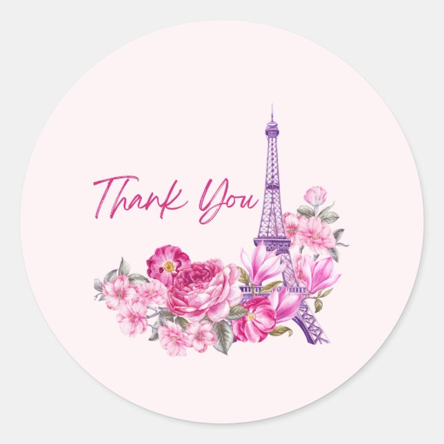 Sticker Rond Merci rose minimaliste (Devant)