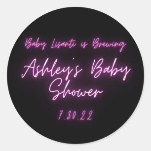 Sticker rond Merci rose néon tendance classique