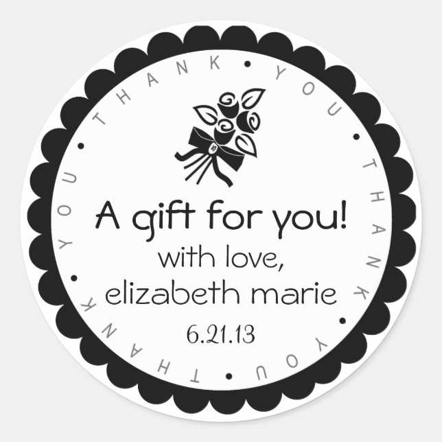 Sticker Rond Merci Rose noir (Devant)