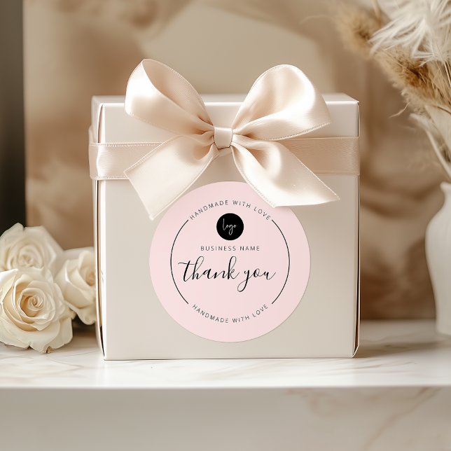 Sticker Rond Merci rose pâle fait main avec amour (Blush Pink Thank You Handmade with Love Classic Round Sticker)