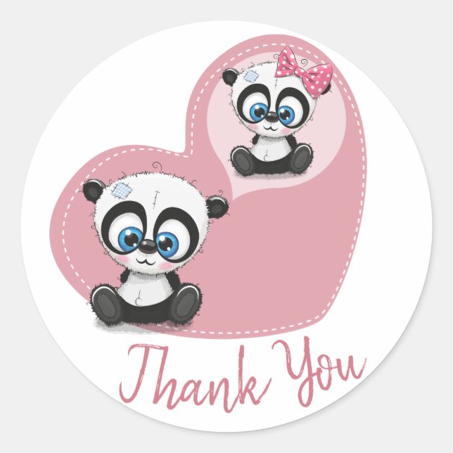 Sticker Rond Merci rose Panda Teddy Bear Mariage de coeur (Devant)