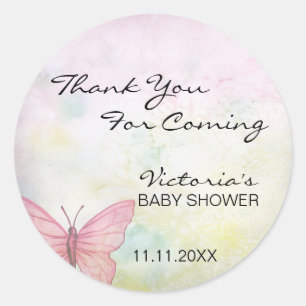 Sticker Rond Merci rose Pastel Butterfly Baby shower
