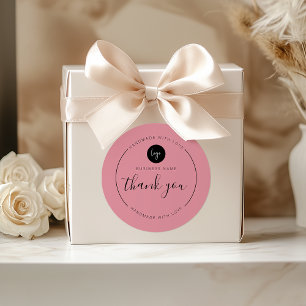 Sticker Rond Merci Rose poussiéreux fait à la main avec amour