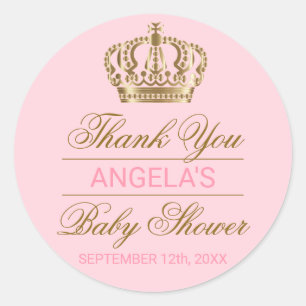 Sticker Rond Merci rose princesse or Baby shower de la Couronne