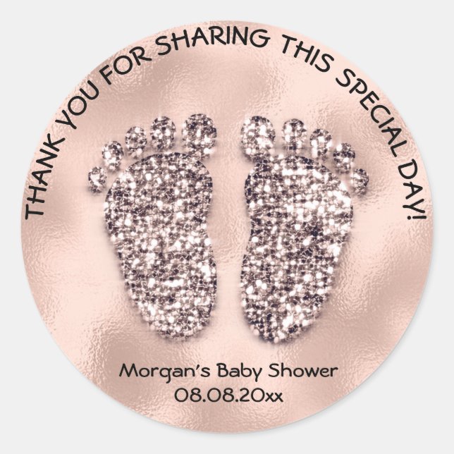 Sticker Rond Merci Rose Skinny Parties scintillant Pieds Baby s (Devant)