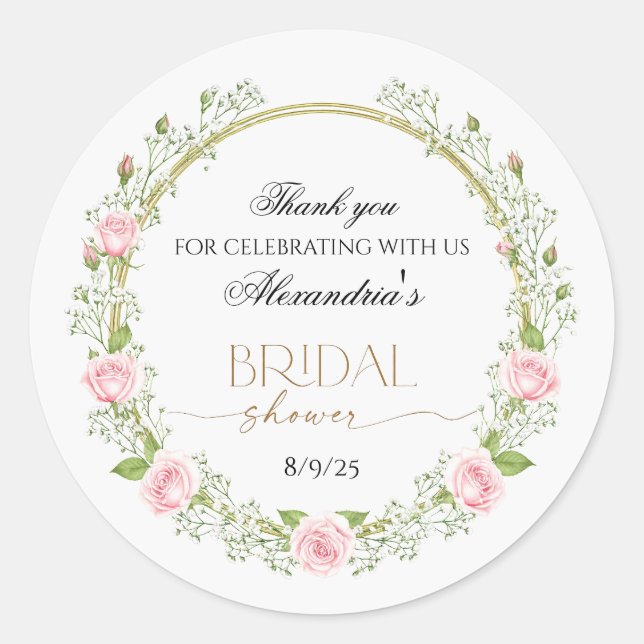 Sticker Rond Merci Roses roses et Gypsophile (Devant)