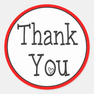 Sticker Rond Merci Rouge Et Blanc Cœur Noir Mariage