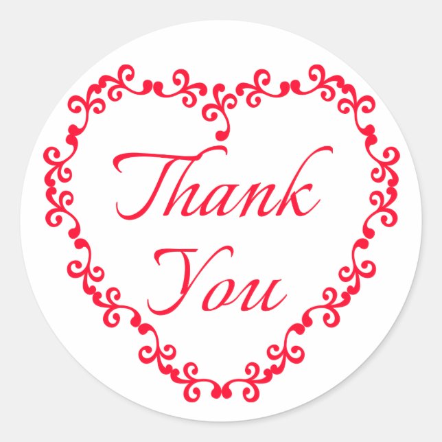Sticker Rond Merci Rouge Et Blanc Fleur Coeur Fête de Mariage (Devant)
