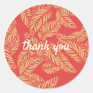 Sticker Rond Merci rouge et feuille d'or