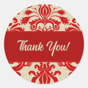 Sticker Rond Merci rouge et goupe Damask