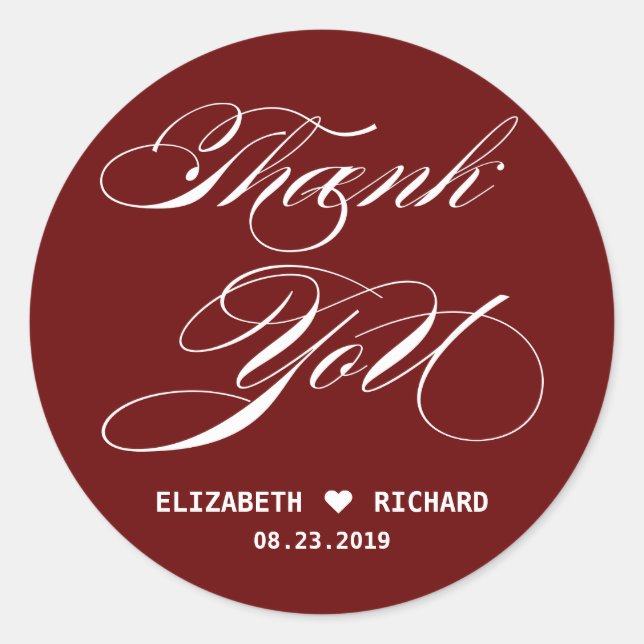 Sticker Rond Merci rouge Faveur de mariage (Devant)