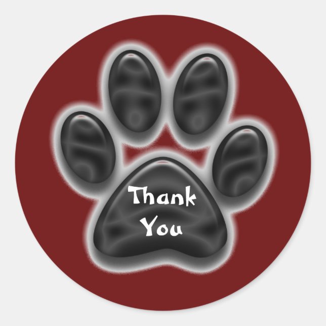 Sticker Rond Merci Rouge Noir Empreinte de patte Appréciation p (Devant)