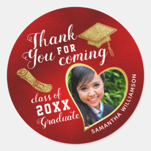 Sticker Rond Merci Rouge Or Blanc Classe de Graduation 2024