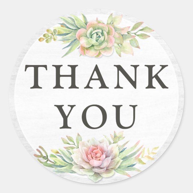 Sticker Rond Merci Rustique Bois Aquarelle Succulent Cactus (Devant)