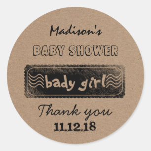 Sticker Rond Merci rustique de baby shower du bébé de