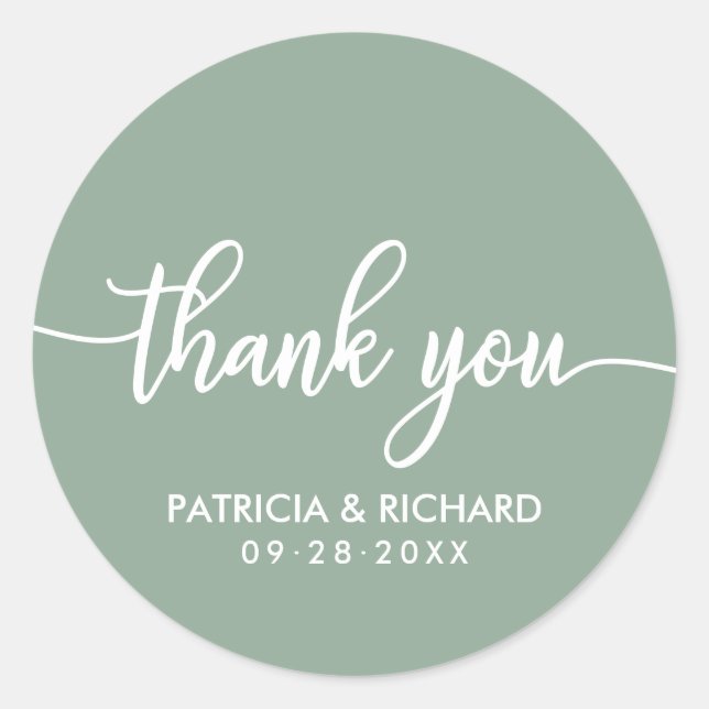 Sticker Rond Merci Sage Green Mariage (Devant)