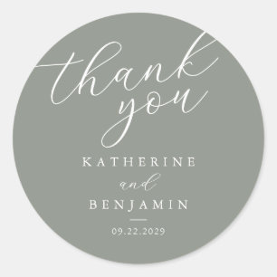 Sticker Rond Merci Sage Green Minimaliste Mariage