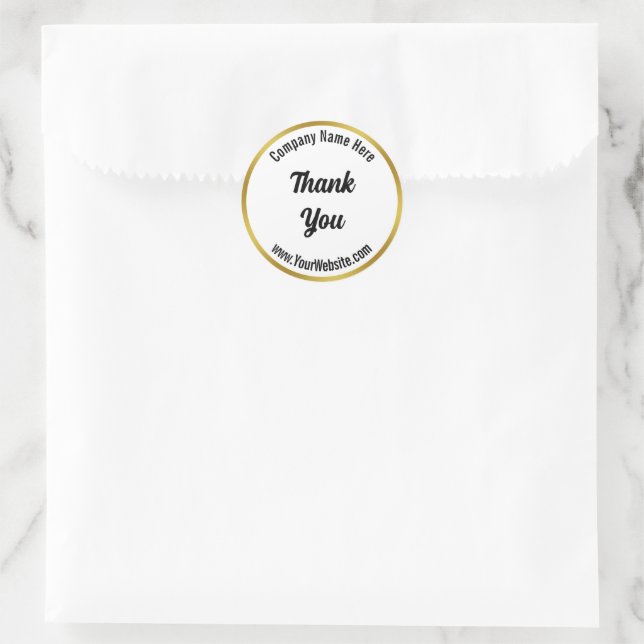 Sticker Rond Merci Script Black White Gold Nom commercial (Sac)