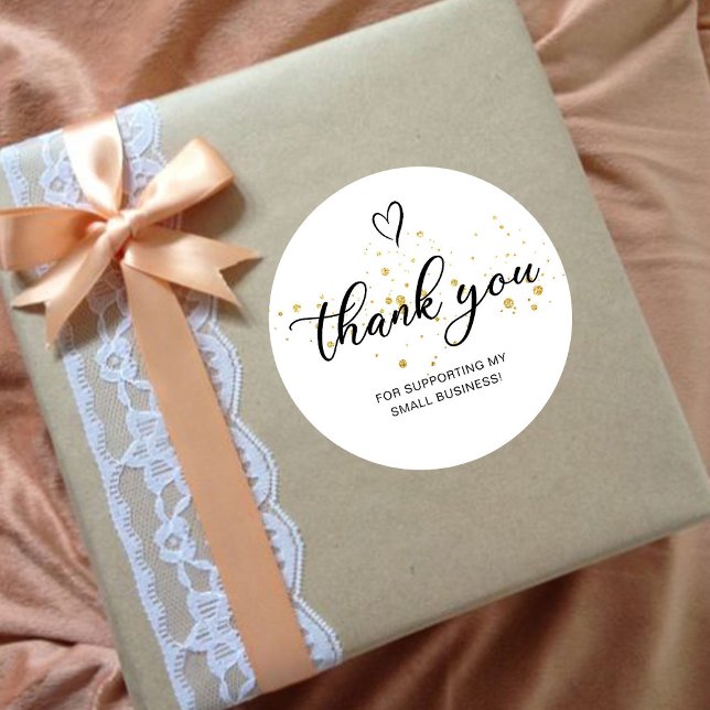 Sticker Rond Merci Script Gold Heart Petite entreprise (Créateur téléchargé)