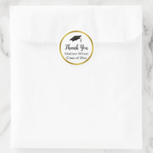 Sticker Rond Merci Script Graduation Black White Gold