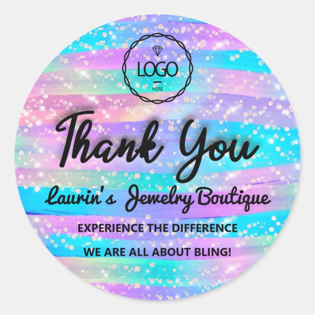 Sticker Rond Merci Script Nom Web Traces Mermaid bleu (Devant)