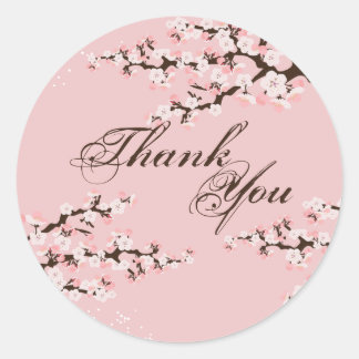 Sticker Rond Merci Seal - Mariage en fleurs de cerisiers roses
