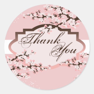 Sticker Rond Merci Seal - Mariage en fleurs de cerisiers roses