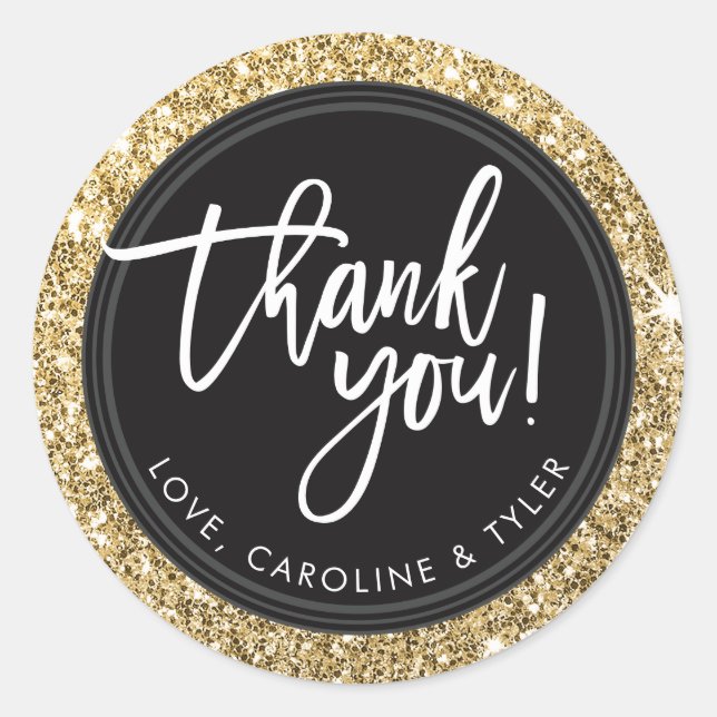 Sticker Rond MERCI SEAL moderne lettré à la main parties scinti (Devant)