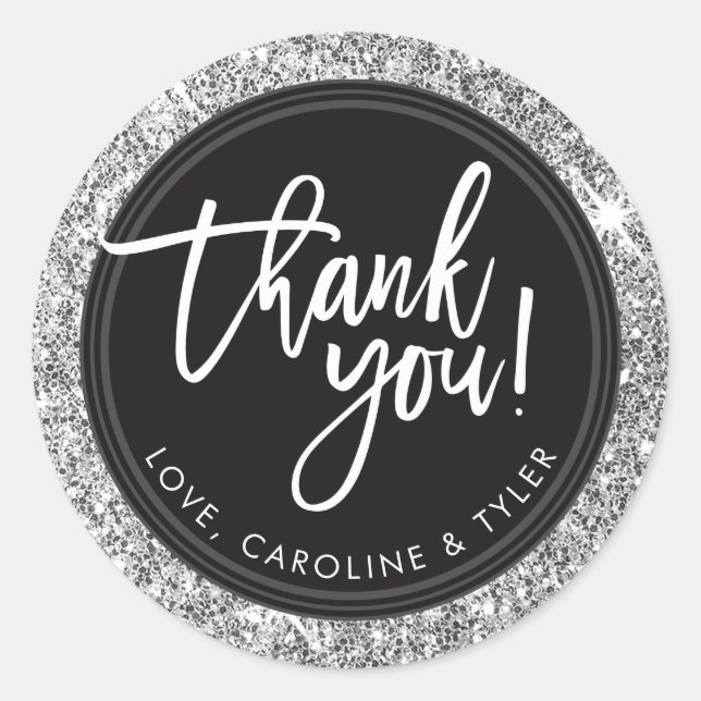 Sticker Rond MERCI SEAL moderne main lettré parties scintillant (Devant)