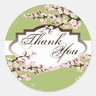Sticker Rond Merci Seal - Sage Green Cherry Blossom Mariage