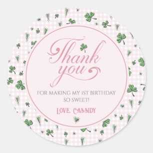 Sticker Rond Merci Shamrock irlandais rose et vert