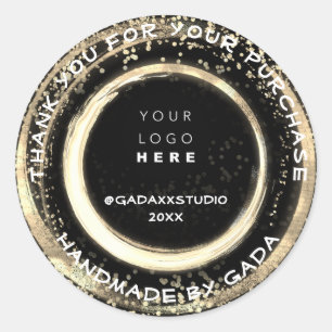 Sticker Rond Merci Shopping artisanal Noir moderne Or