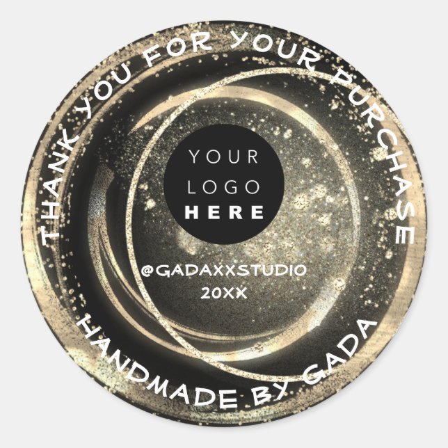 Sticker Rond Merci Shopping Logo artisanal Black Gold (Devant)