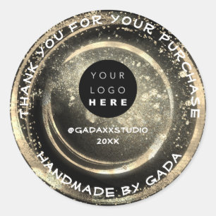 Sticker Rond Merci Shopping Logo artisanal Noir Blanc Or